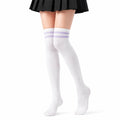 Chaussettes hautes 39-42 en textile blanc et lilas à rayures style sportif
