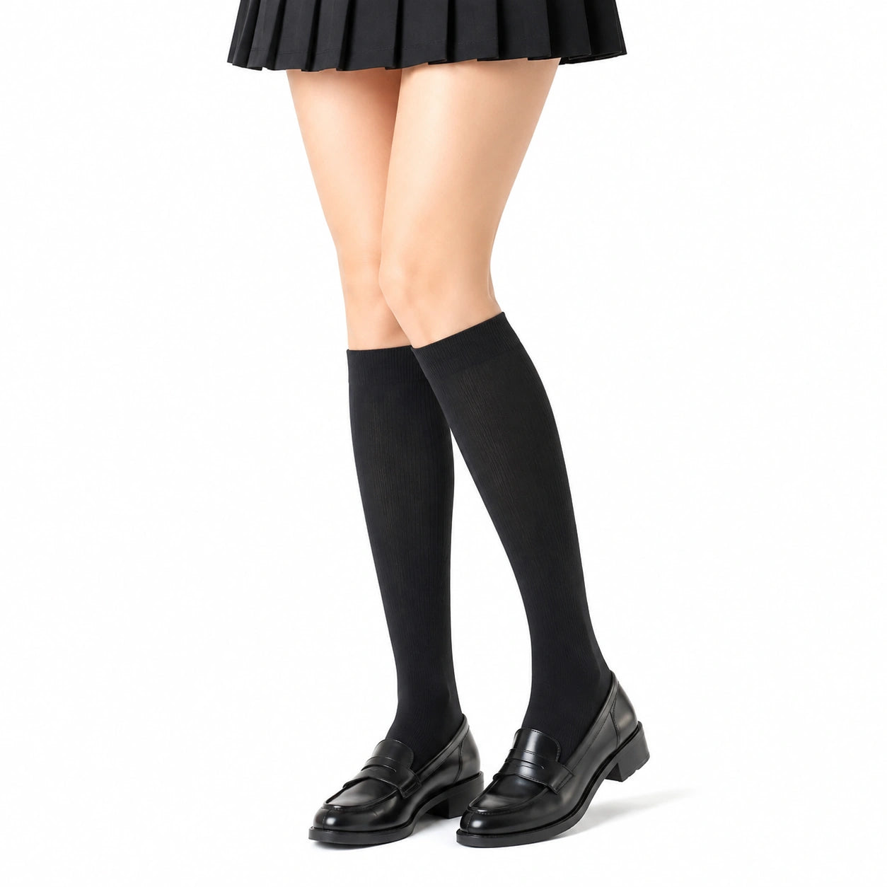 Chaussettes hautes 39-42 en maille côtelée noire style uniforme