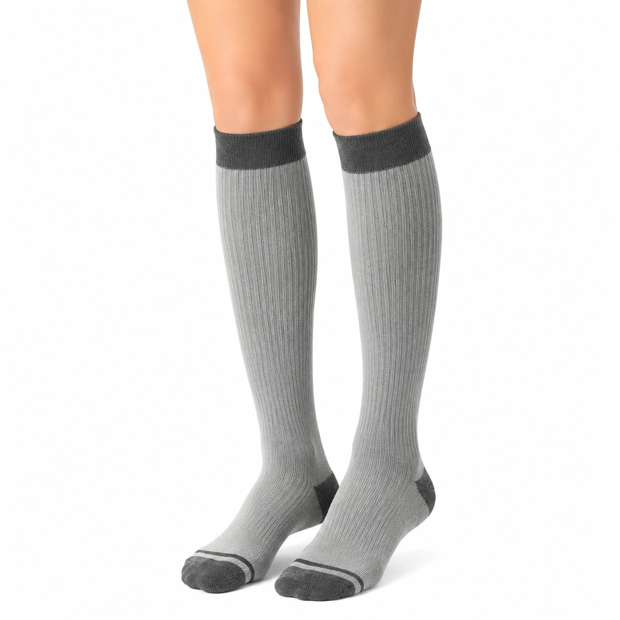 Chaussettes hautes 35-38 en maille gris anthracite côtelées pour usage quotidien