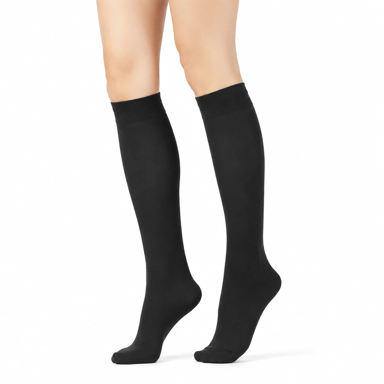 Chaussettes hautes 35-38 en textile extensible noir style uni