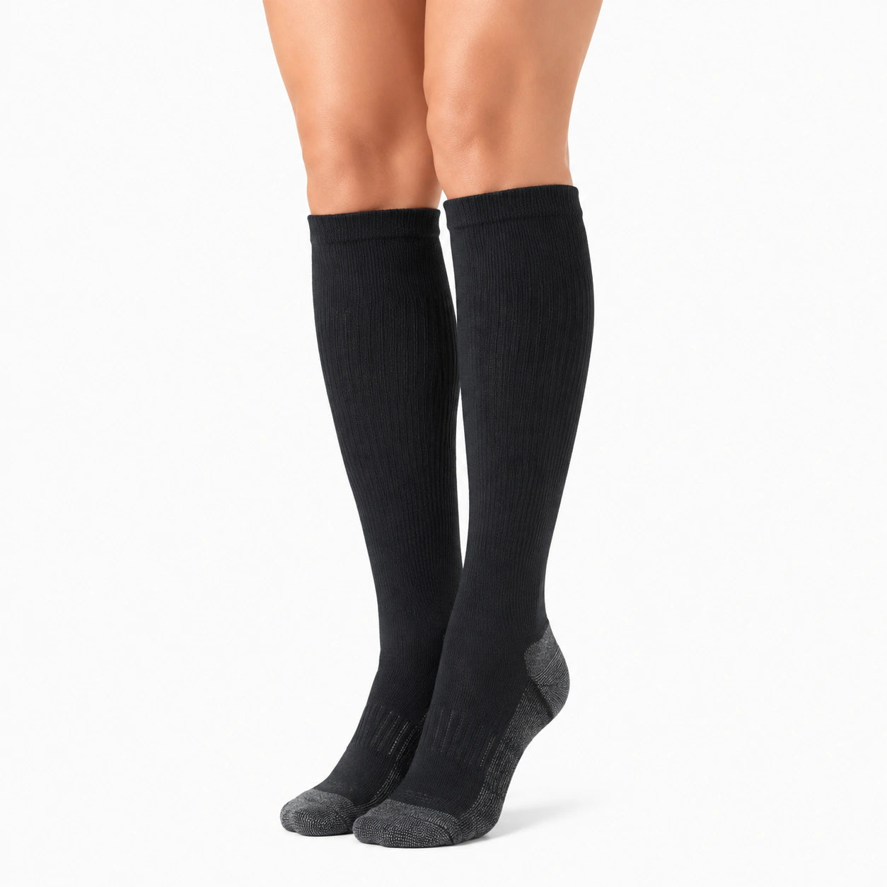 Chaussettes hautes 35-38 noires côtelées pour adulte