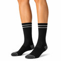 Chaussettes mi-mollet 35-38 noires en maille côtelée à rayures blanches style sportif
