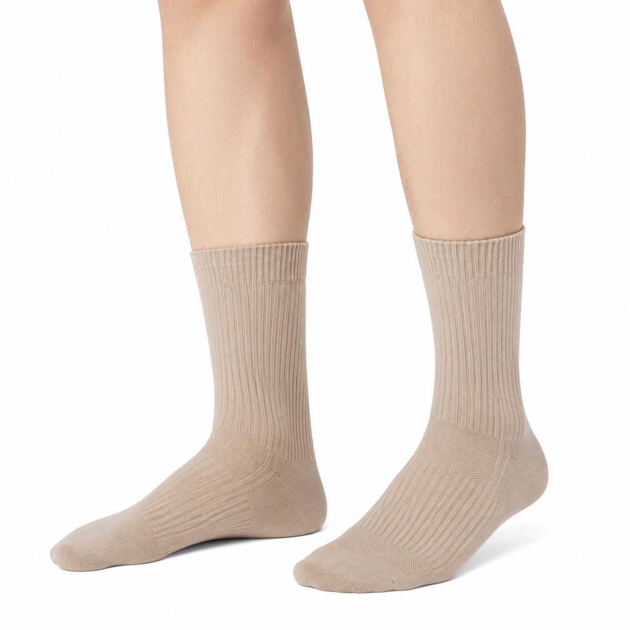 Chaussettes mi-mollet 35-38 en maille beige côtelée confort quotidien