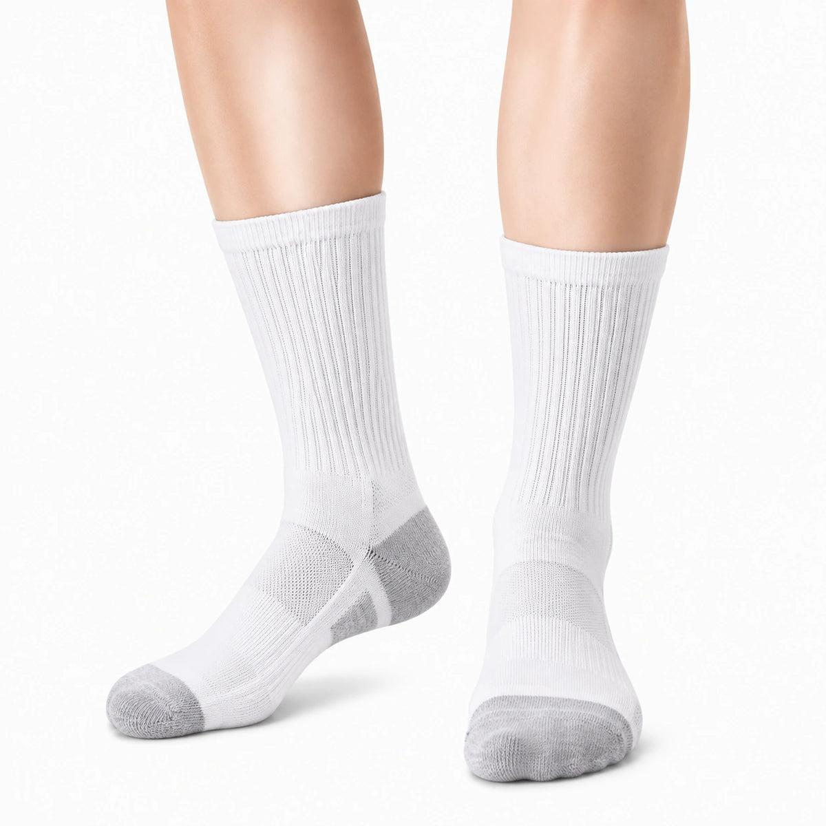 Chaussettes mi-mollet 39-42 en maille textile blanc et gris pour sport