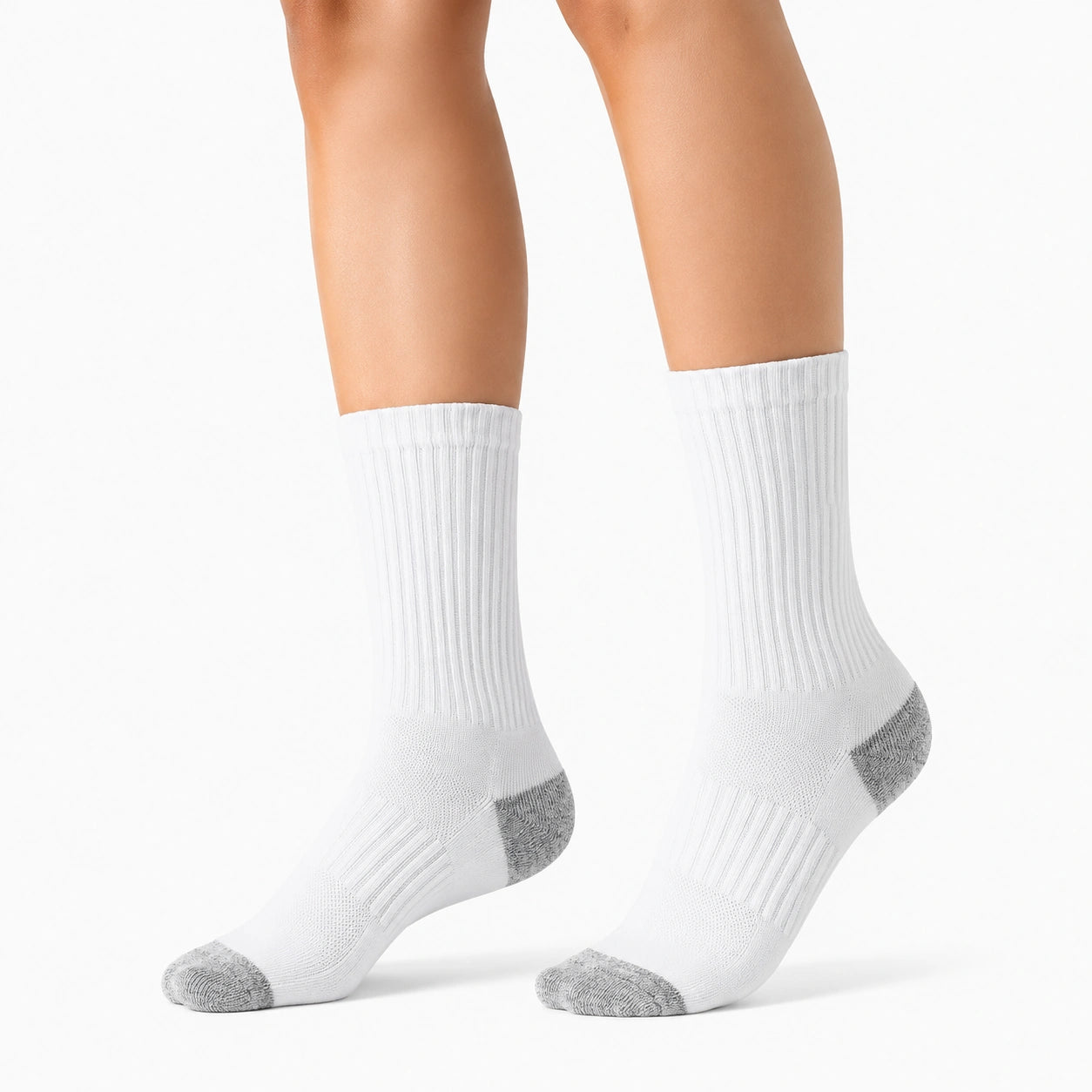 Chaussettes de sport mi-mollet taille 39-42 blanches et grises à côtes respirantes