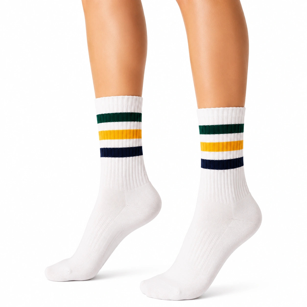 Chaussettes mi-mollet 35-38 blanches en textile côtelé à rayures pour usage quotidien
