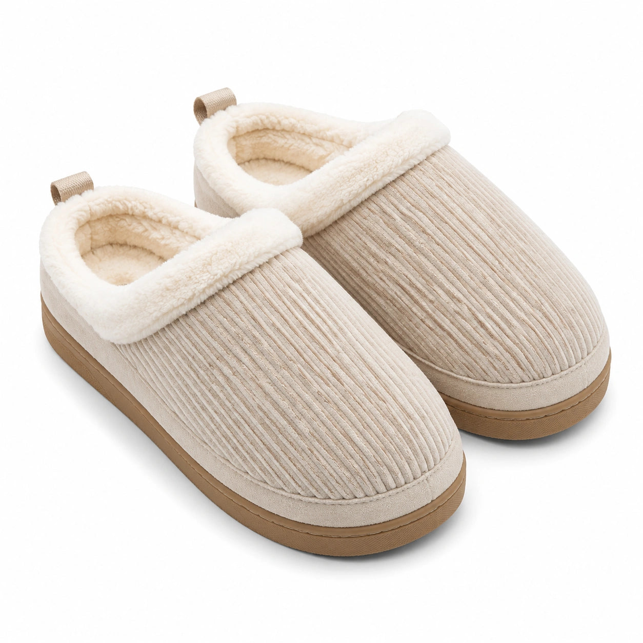 Chaussons 38/39 en textile côtelé beige à doublure douce pour intérieur