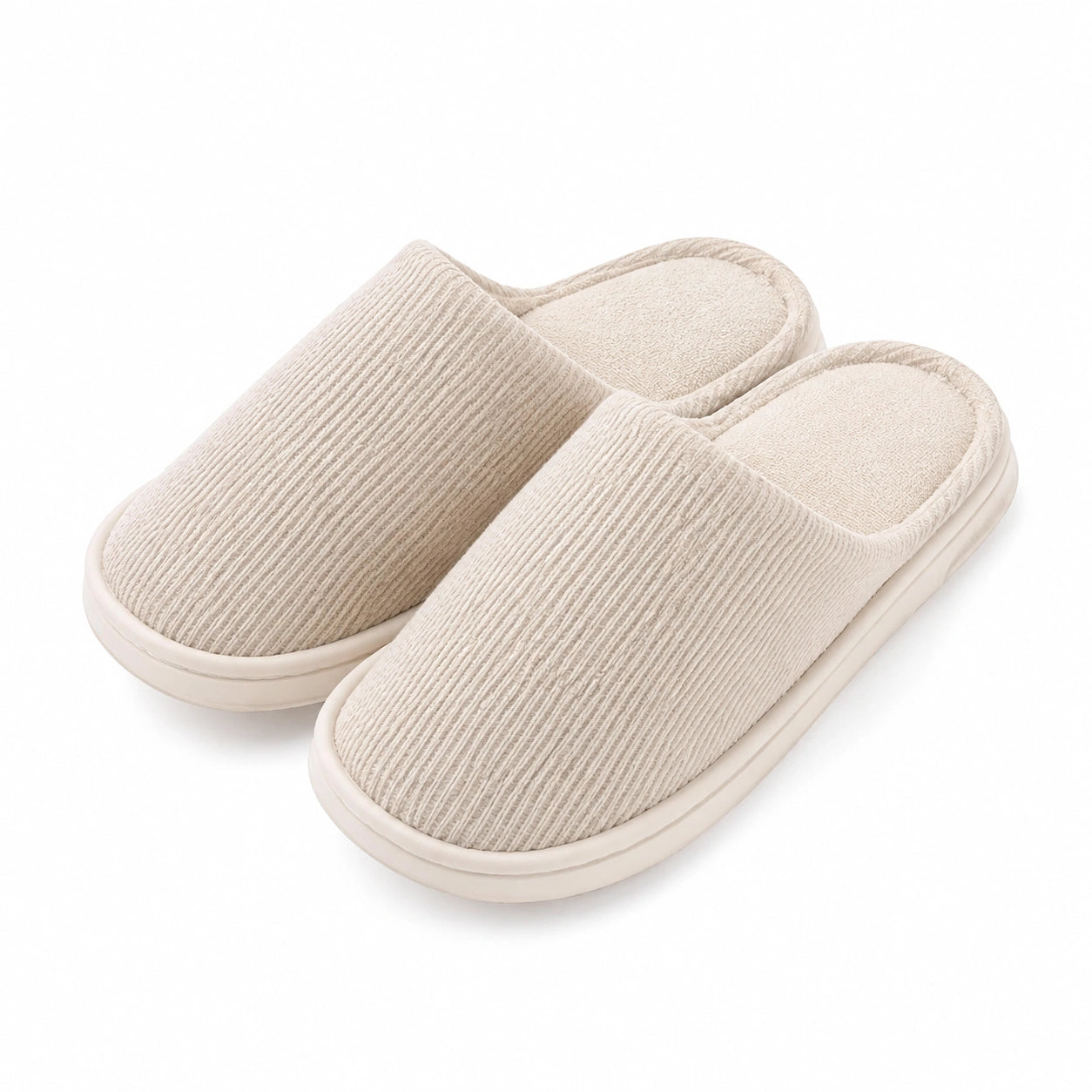 Chaussons 40/41 en textile beige - intérieur côtelé à enfiler