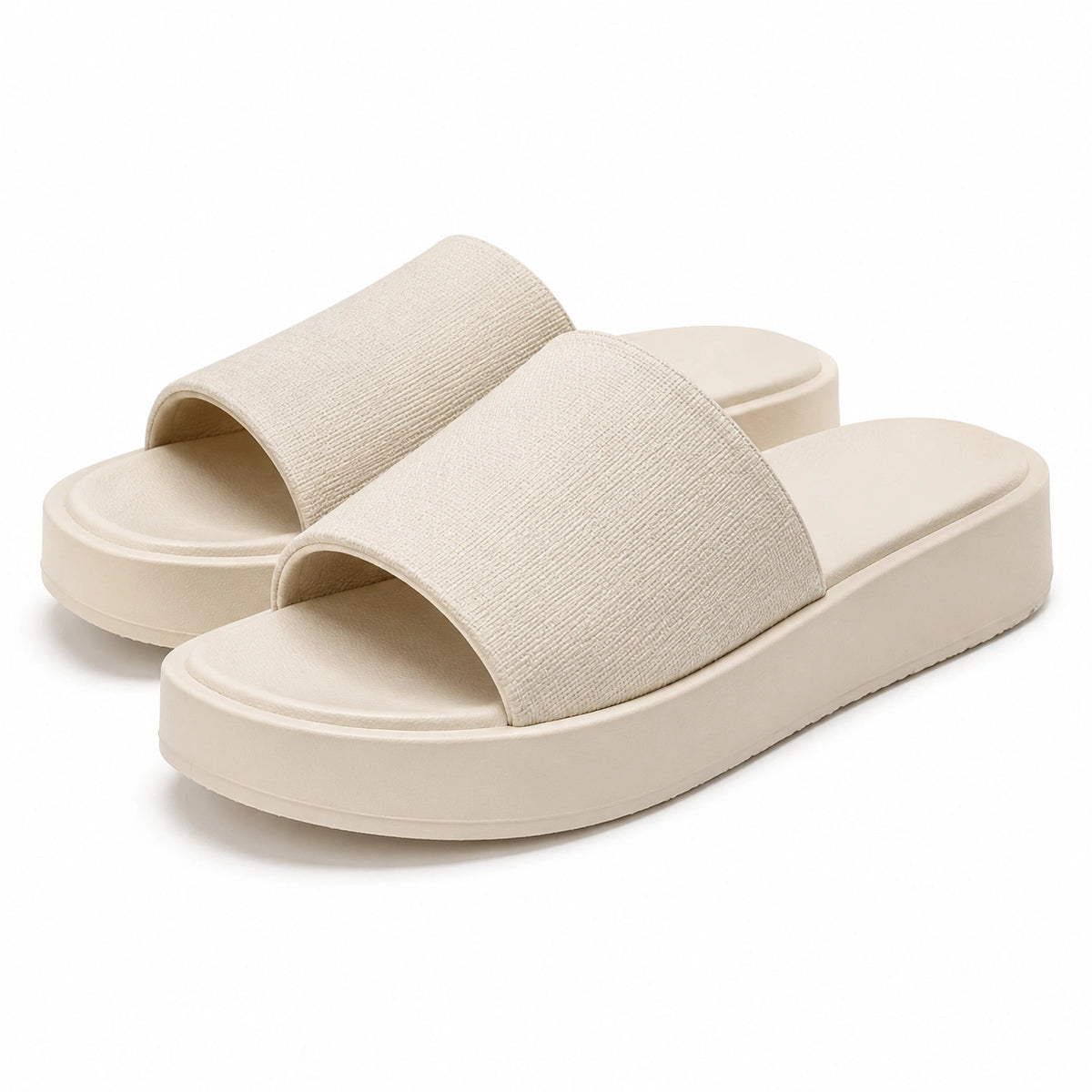 Claquettes taille 40/41 en textile beige à semelle épaisse pour usage quotidien